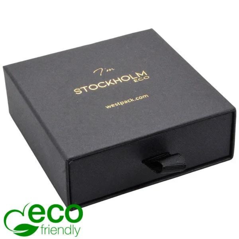 Stockholm ECO Jewellery Box for Bangle Black Buckram 1 Stockholm ECO“ juvelyrikos dėžutė standžiai apyrankei – juodas „buckram“ kartonas / juodas porolonas - Image 1