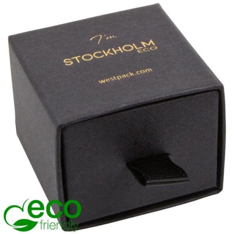 Stockholm ECO Jewellery Box for Ring Stud Earrings Black Buckram 1 Stockholm ECO Jewellery Box for Ring Stud Earrings Black Buckram 1