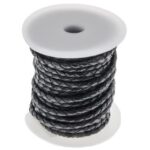 Round Braided Leather Cord 3mm, Black