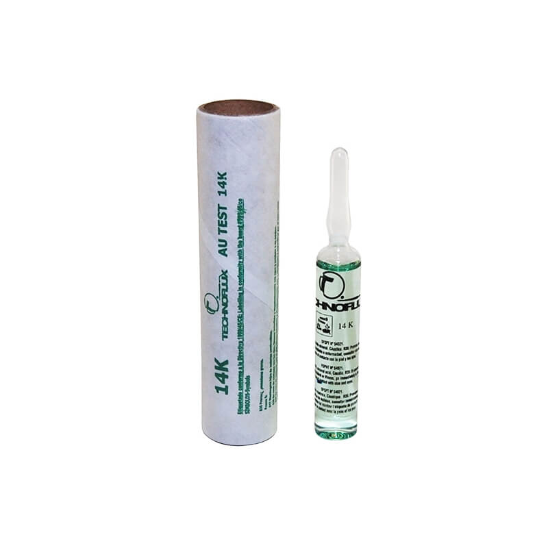 T0150_Technoflux_Testing Rūgštis 14K Aukso Stiklo Buteliui 15ml Prabavimo rūgštis 14K auksui, Technoflux, stiklinė ampulė, 15 ml - Image 1