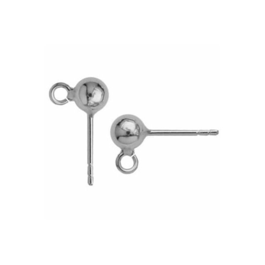 Kamuoliukai auskarai sidabro Auskarų smeigė su rutuliuku ir jungiamuoju žiedeliu 5 mm, Sterlingo sidabras (925) - Image 1